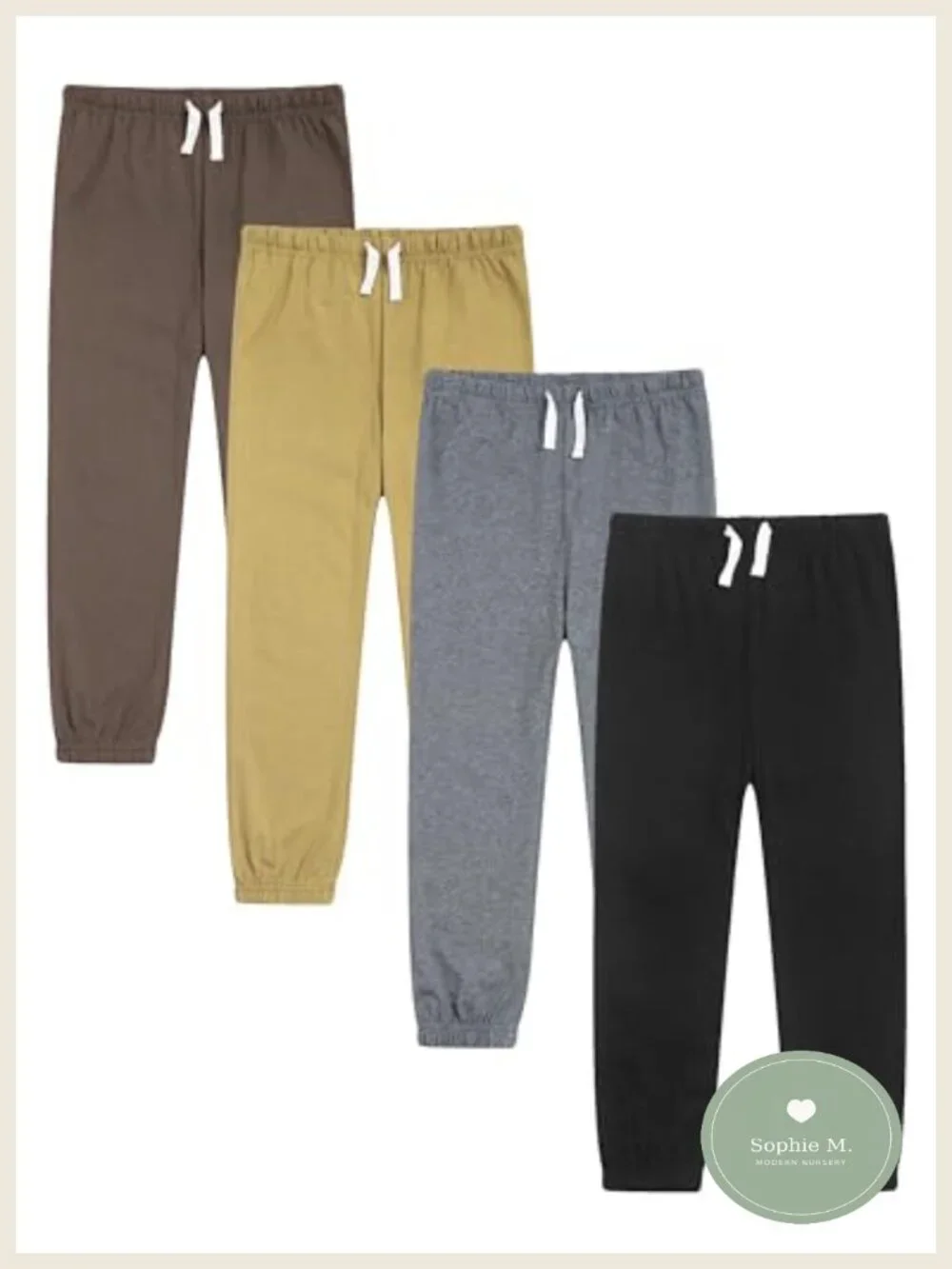 Toddler Boys 100% Cotton Joggers, Lightweight Pull-On with Drawstring, 4-Pack,